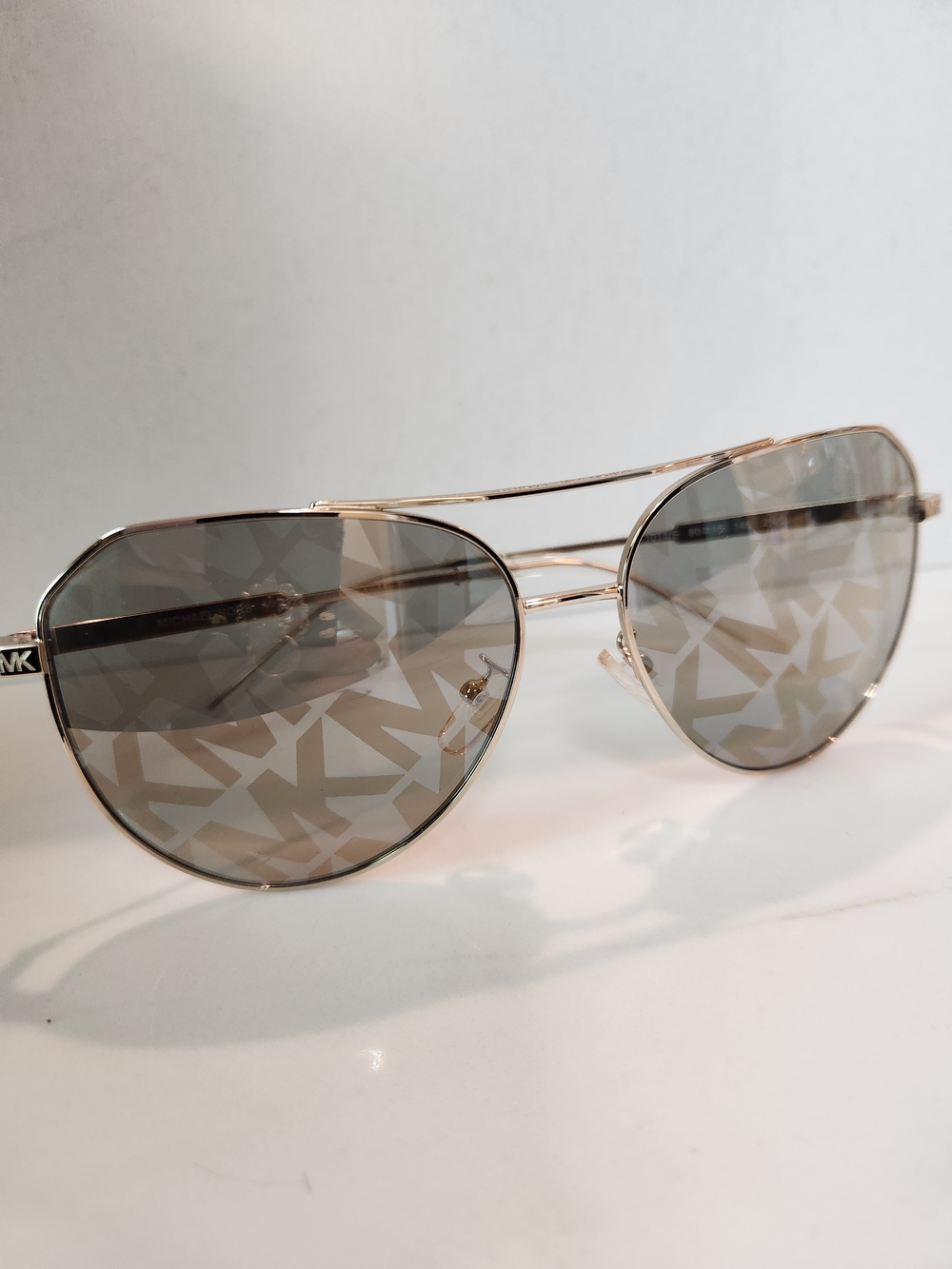Michael Kors Gold Aviator Sunglasses with Patterned Smoke Lenses